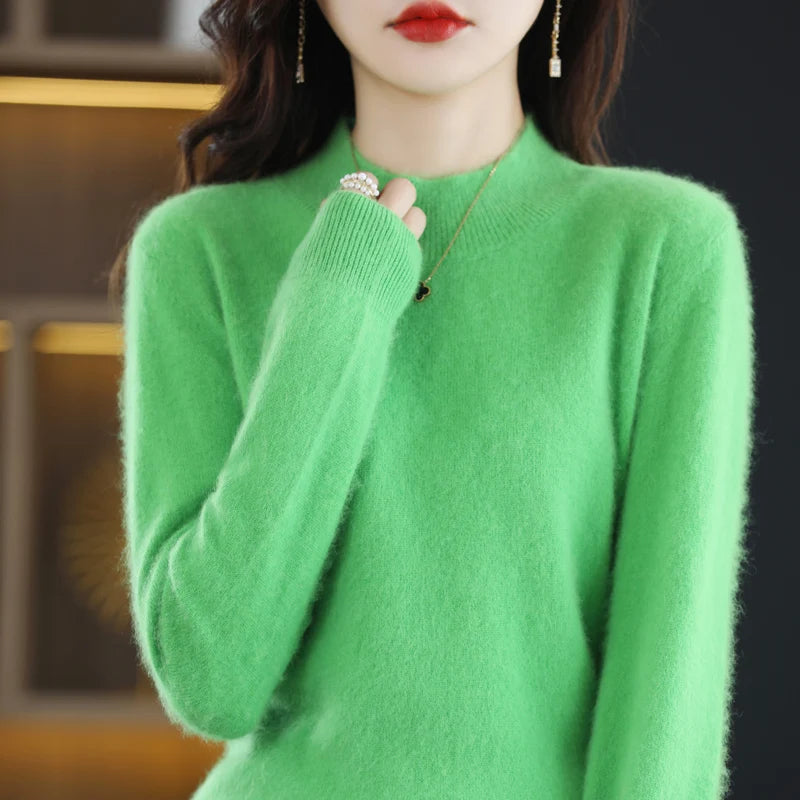 MOUNT Autumn and Winter New 100% Mink Cashmere Women's Sweater Half High Collar Pullover Casual...