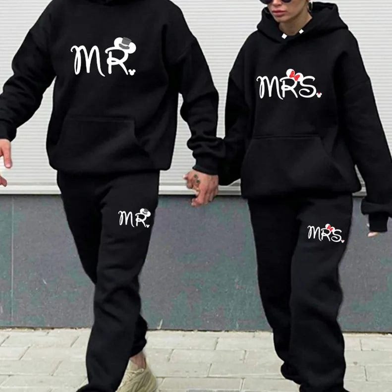 Lover Tracksuit Mr or Mrs Print Spring Autumn Fleece Couple Hoodie and Pants 2 Pieces Set Fashion Casual Women Men Sportwear - MOUNT