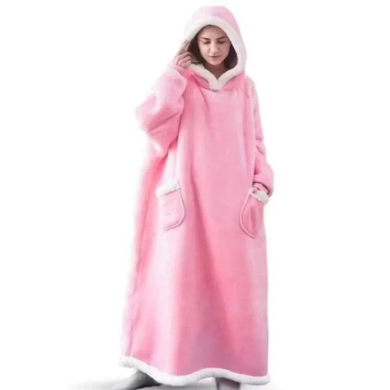 
                  
                    Hooded Pajamas Super Long Flannel Blanket Pyjamas Pullover Fleece Outdoor Wearable Nightgown Sleeves Winter Oversized Hoodies
                  
                