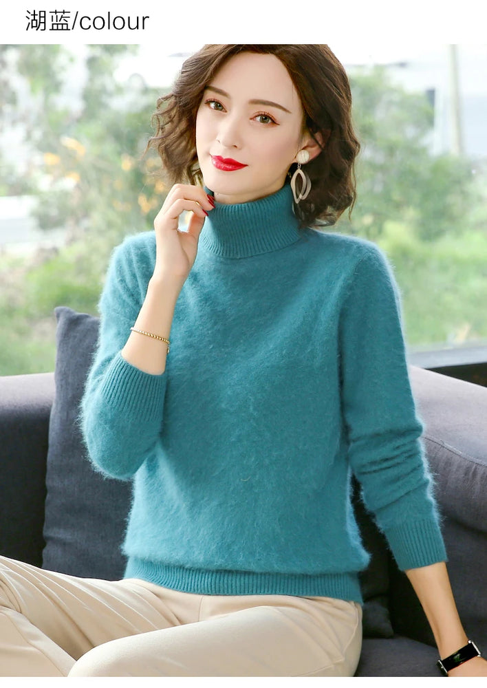 
                  
                    2022 Winter Women Sweater 100% Mink Cashmere Turtleneck Knitted Jumper Female Solid Color Soft Warm Long Sleeve Pullovers S-XXL
                  
                