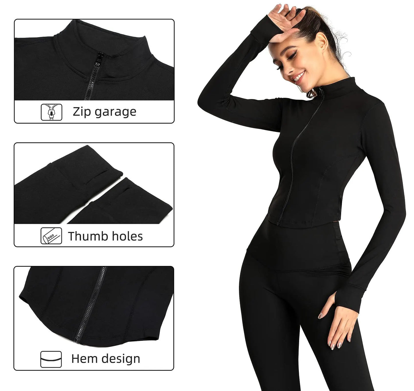 
                  
                    Women's Tracksuit Jacket Slim Fit Long Sleeved Fitness Coat Yoga Crop Tops With Thumb Holes - MOUNT
                  
                