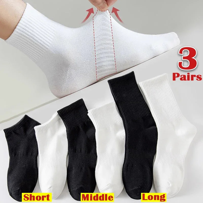3pairs Unisex Pure Cotton Socks Black White Solid Designer Soft Breathable Sport Sock 22/25/29cm Ankle Business Socks Men Women