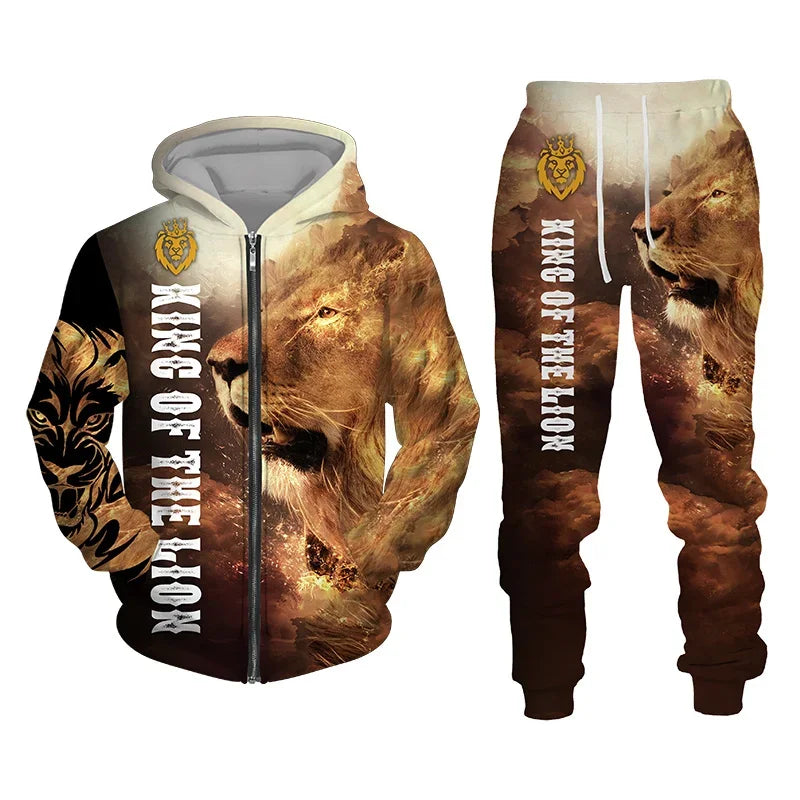 
                  
                    3D The Lion Print Men's Tracksuit Zipper Hoodies Sweatshirts Pants Sets Casual Streetwear Mens Clothing Women's Tracksuit S-6XL
                  
                