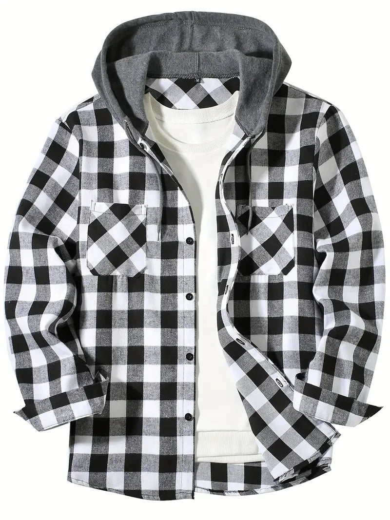 
                  
                    Men's Shirts Classic Plaid Casual Button Down Hooded Long Sleeved Double Pockets Shirt Hoodie Flannel Jacket Spring Autumn Tops
                  
                