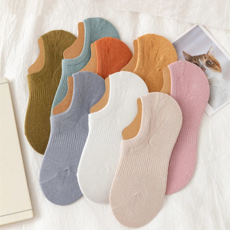 5 Pairs/Lot Women's Socks Cotton Summer New Solid Color Invisible Low Cut Socks Female Multipack Plain No Show Socks Anti-slip