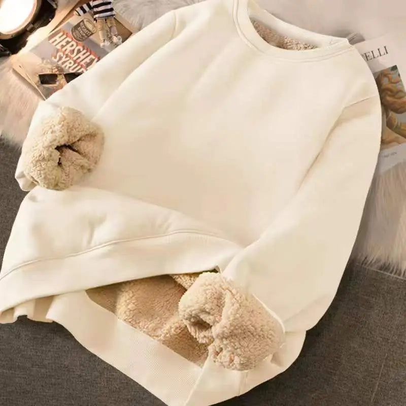 
                  
                    Sweatshirt Women's Winter Loose Letter Print Plush Thick Hooded Sweatshirt Warmth Padded Warm Fleece Lined Pullover Sweater Top
                  
                