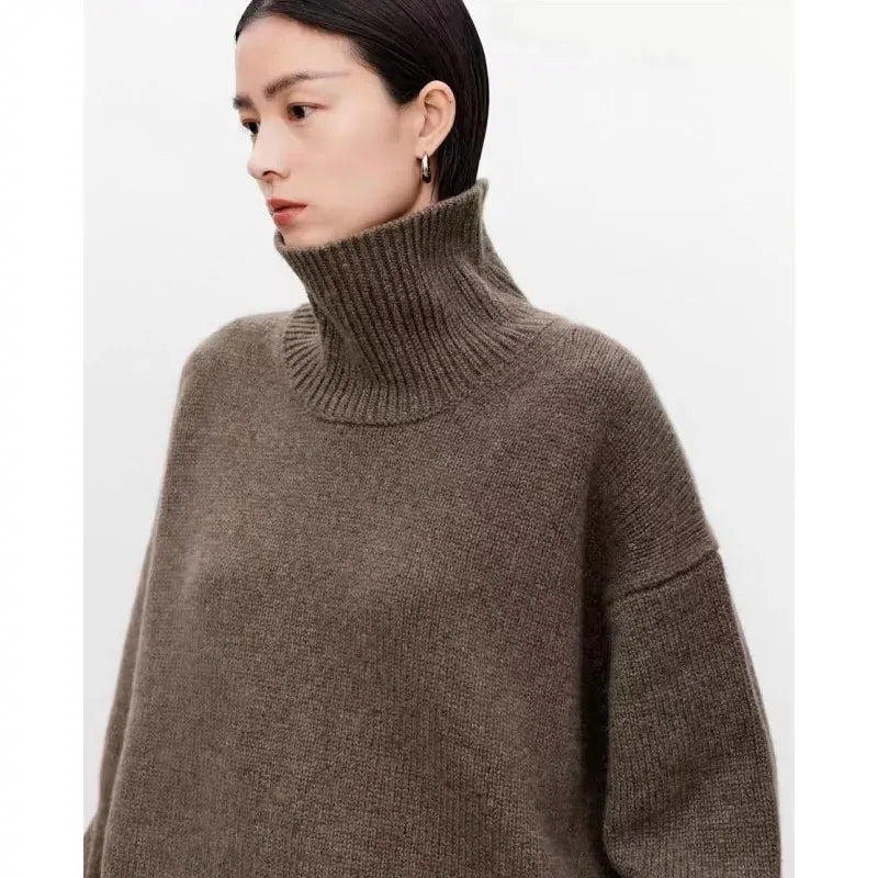 
                  
                    MOUNT High-end soft waxy turtleneck 100%cashmere sweater women's loose thickened sweater base...
                  
                