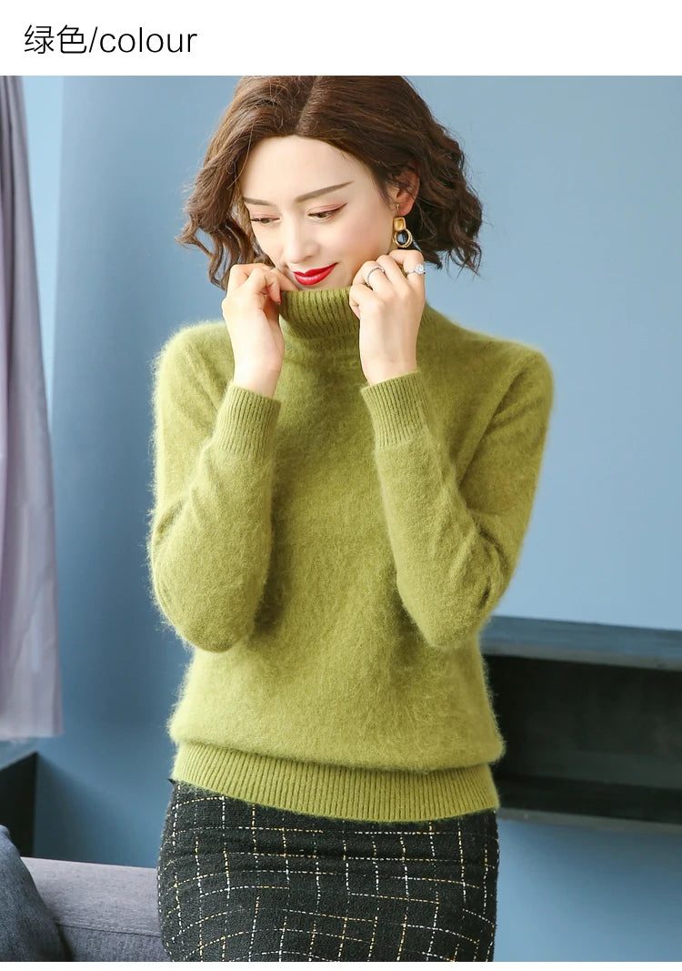 
                  
                    2022 Winter Women Sweater 100% Mink Cashmere Turtleneck Knitted Jumper Female Solid Color Soft Warm Long Sleeve Pullovers S-XXL
                  
                