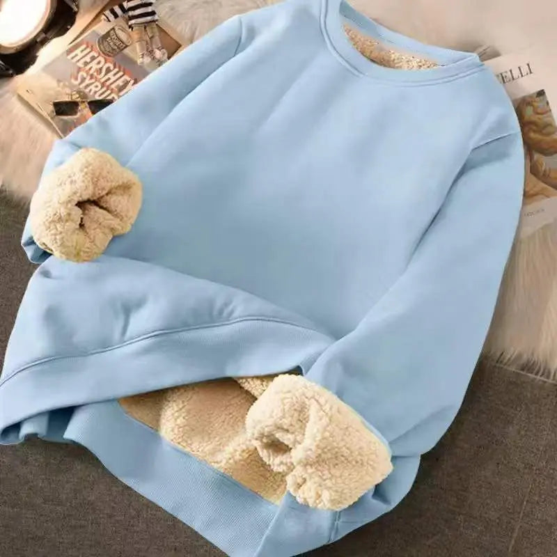 
                  
                    Sweatshirt Women's Winter Loose Letter Print Plush Thick Hooded Sweatshirt Warmth Padded Warm Fleece Lined Pullover Sweater Top
                  
                