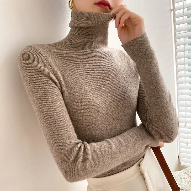 
                  
                    Women Sweater Winter Cashmere Turtleneck Warm Knitwear Korean Casual Solid Bottoming Shirt Fashion Knit Pullovers Brown Sweater
                  
                