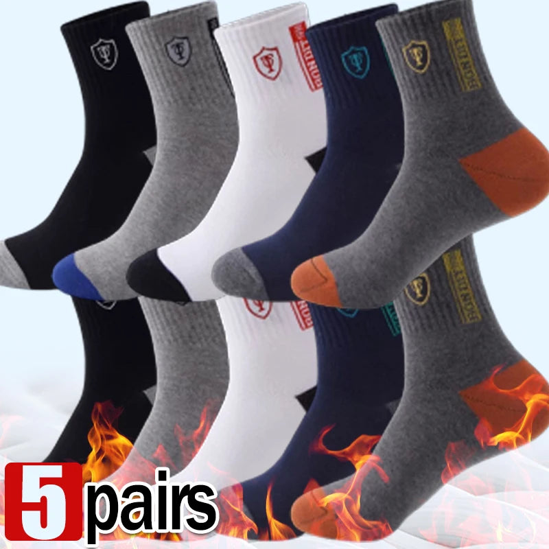 5 Pair Bamboo Fiber Autumn Winter Men Socks Breathable Cotton Sports Sock Breathable Deodorant Business Socks Plus Size 38-47