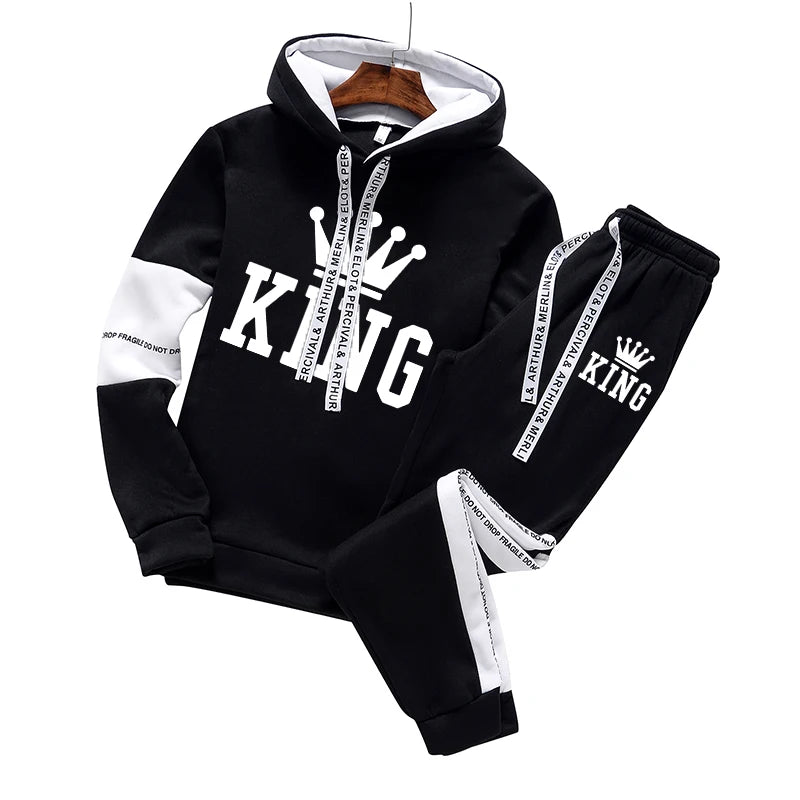 2024 New Mens Tracksuit Set High Quality Hoodies And Sweatpants Male Outdoor Casual Sports Jogging Suit Black White Pants Sets