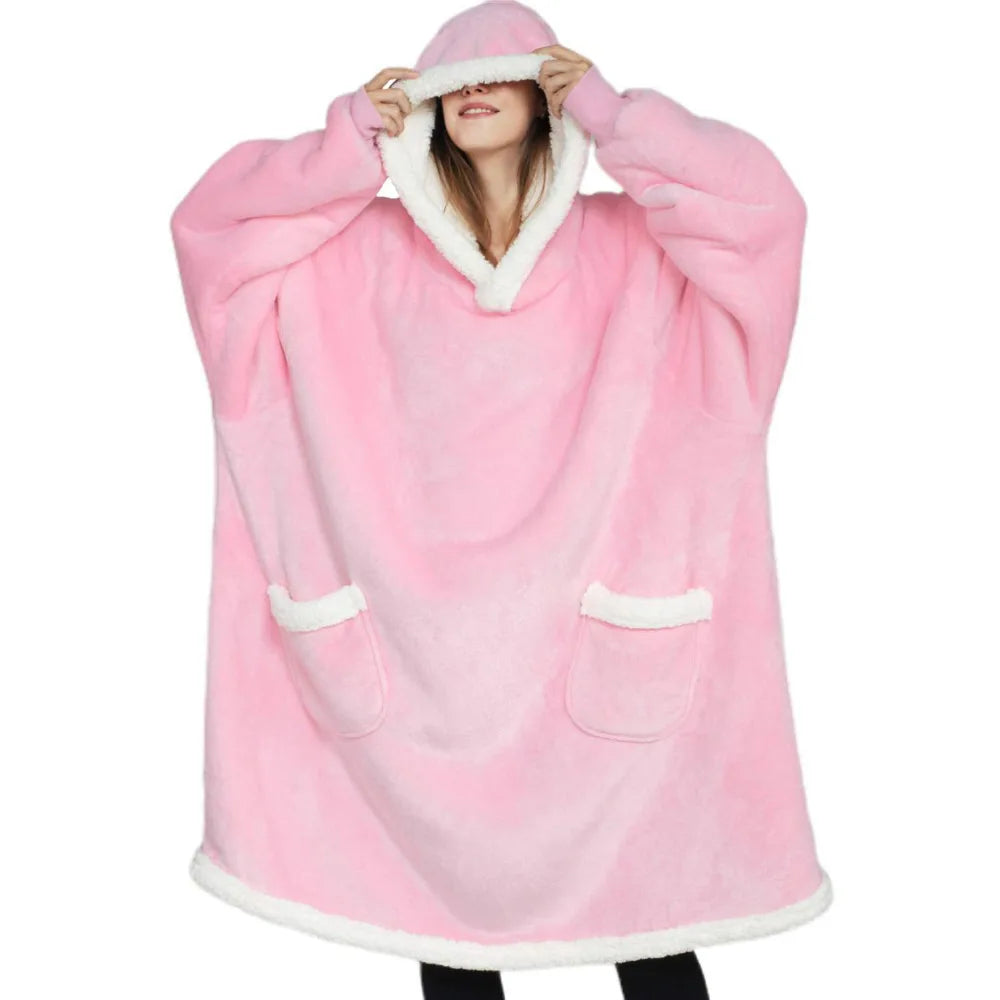 
                  
                    New Hooded Fleece Insulation Slacker Pajamas Fall/Winter Thick Nightgown Pajamas Flannel Frock Jumper Blanket With Sleeves
                  
                