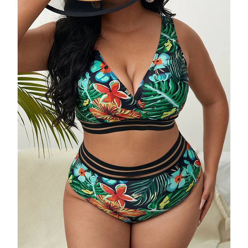 
                  
                    Bauhinia New 5XL Plus Size Swimsuits 2 Pieces Set Women High Waist Push Up Bikini Sets Flower Print Summer Large Bathing Suits
                  
                