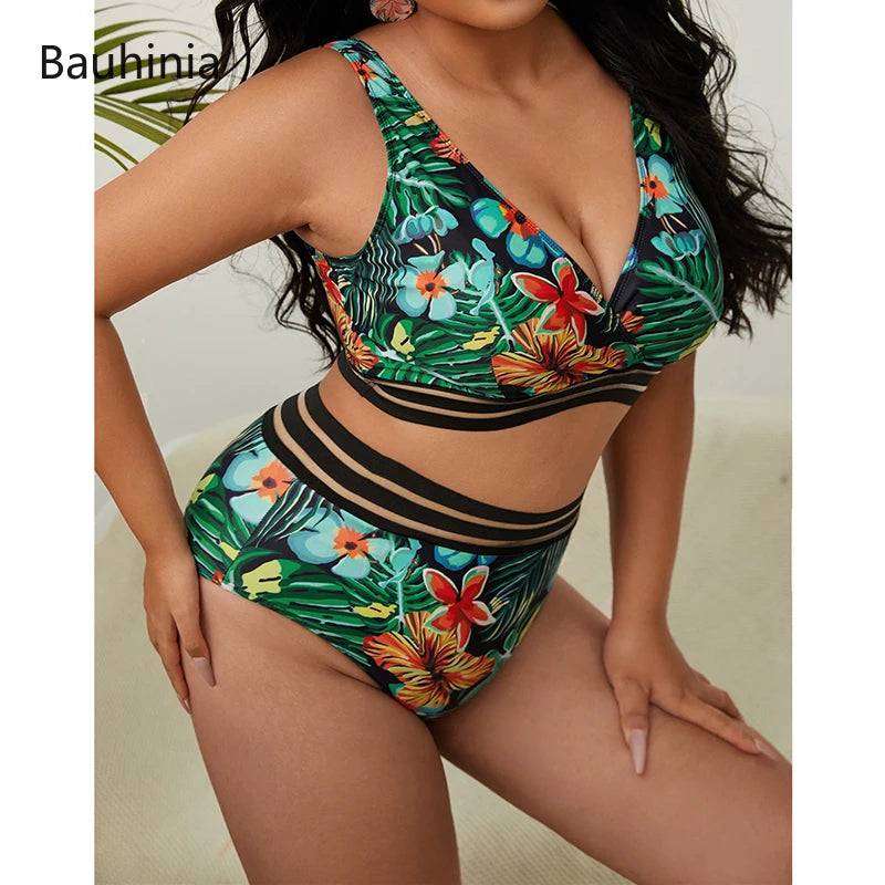 
                  
                    Bauhinia New 5XL Plus Size Swimsuits 2 Pieces Set Women High Waist Push Up Bikini Sets Flower Print Summer Large Bathing Suits
                  
                