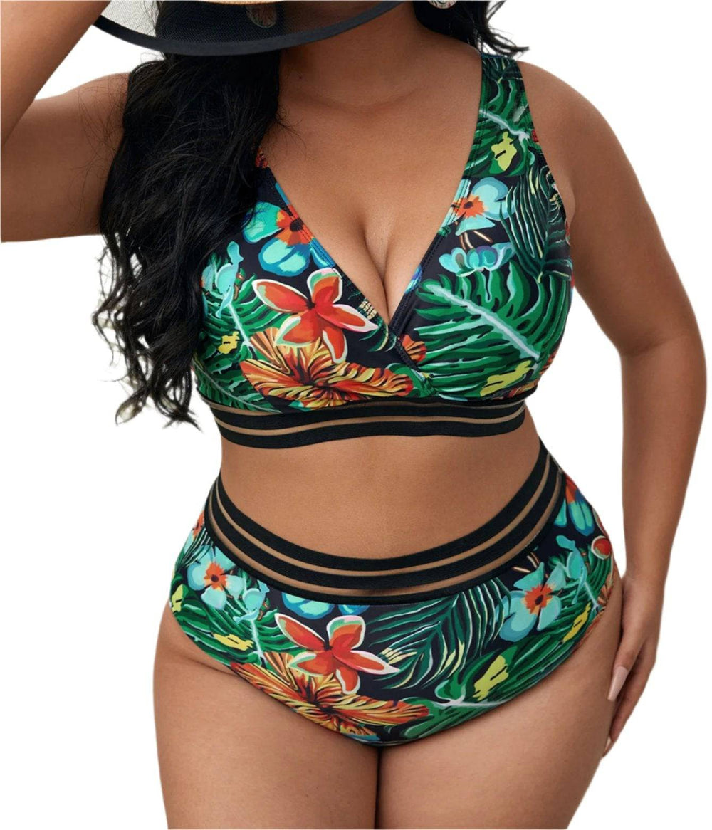 Bauhinia New 5XL Plus Size Swimsuits 2 Pieces Set Women High Waist Push Up Bikini Sets Flower Print Summer Large Bathing Suits