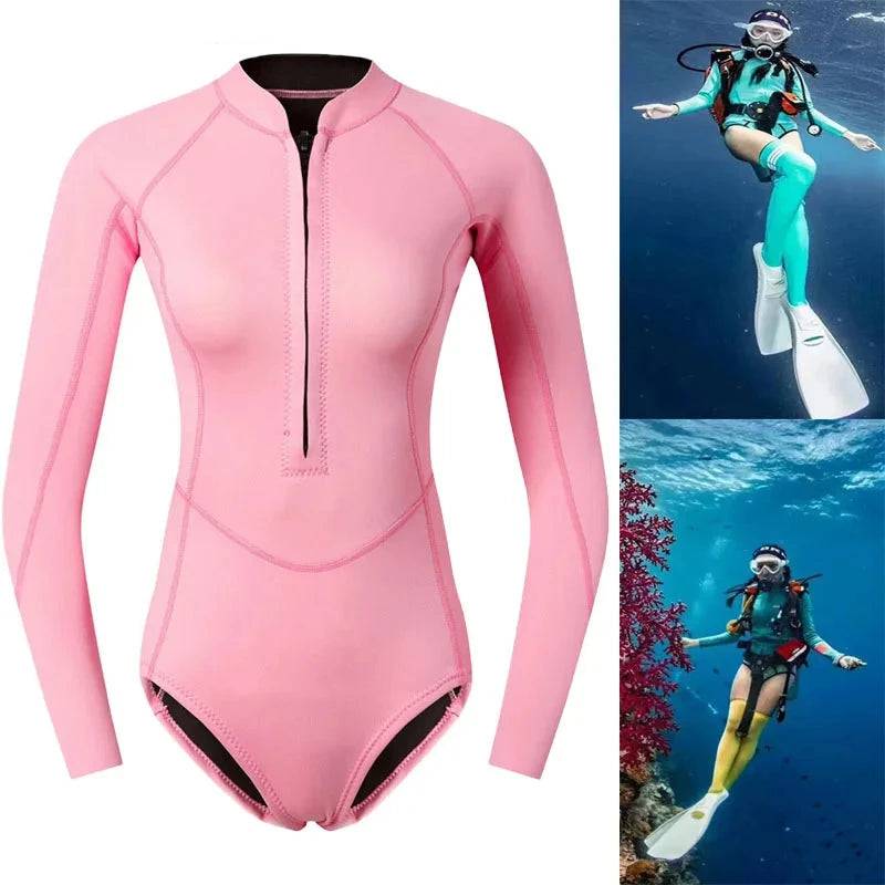 
                  
                    Woman Diver Diving Suit 2mm Neoprene Diving Equipment Pink Long Sleeve Bikini Swimsuit Korean Surfing Swimwear Snorkeling Suit
                  
                