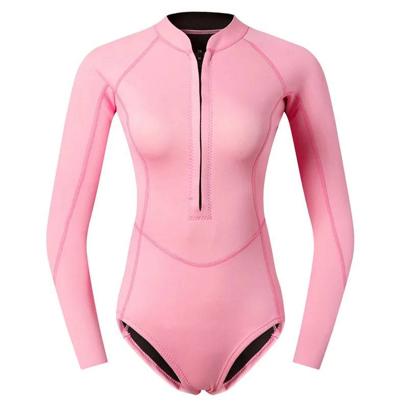 Woman Diver Diving Suit 2mm Neoprene Diving Equipment Pink Long Sleeve Bikini Swimsuit Korean Surfing Swimwear Snorkeling Suit