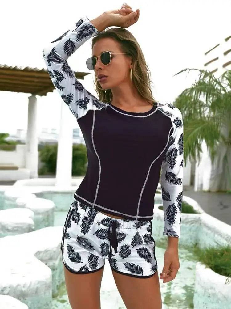 
                  
                    2024 New Tankini Women Swimsuit Tropical Print Bikini Set Long Sleeve Swimwear Summer Shorts Beachwear Female Bathing Suit
                  
                