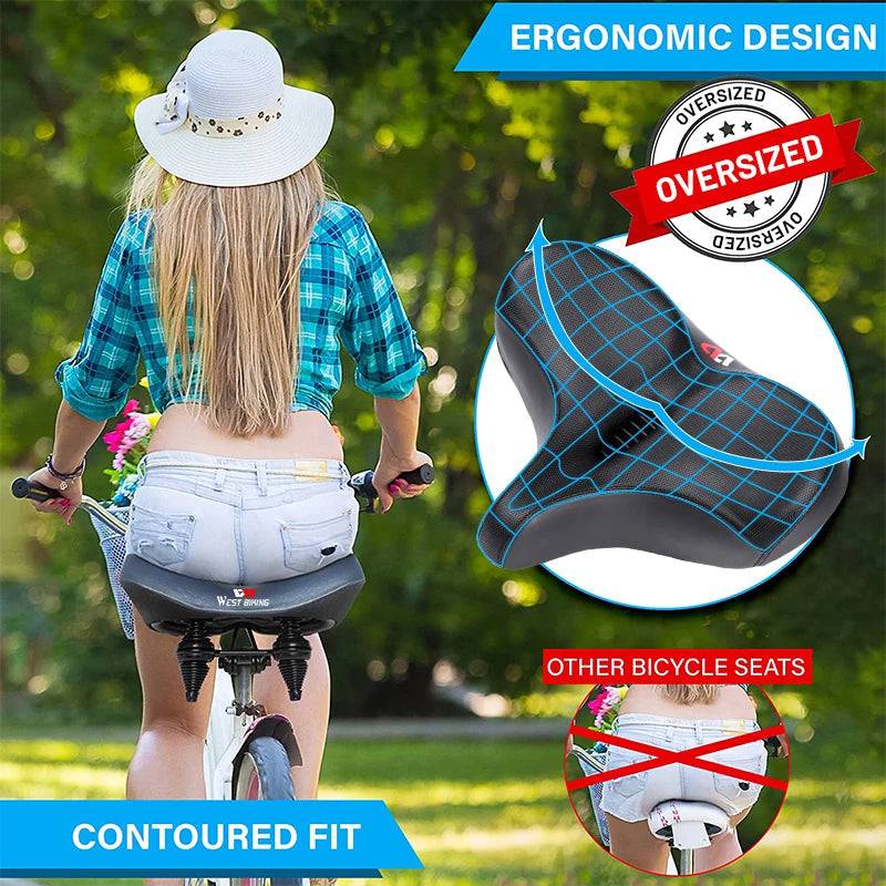 
                  
                    WEST BIKING Extra Wide MTB Bicycle Saddle Comfortable Thick Foam Shock Absorbtion Commuter Bike Seat E-Bike Cycling Cushion
                  
                