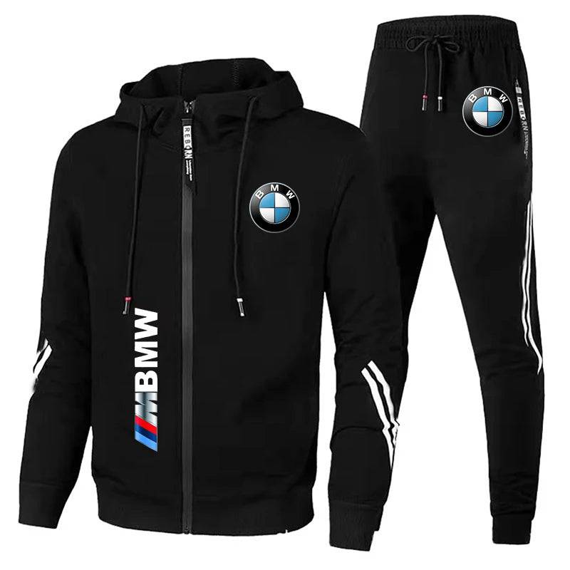 2024 New Trendy BMW Men's Clothing BMW Logo Print Tracksuit Casual Oversized Men Hooded Sweatshirt+Pants 2 Piece Sportswear Suit