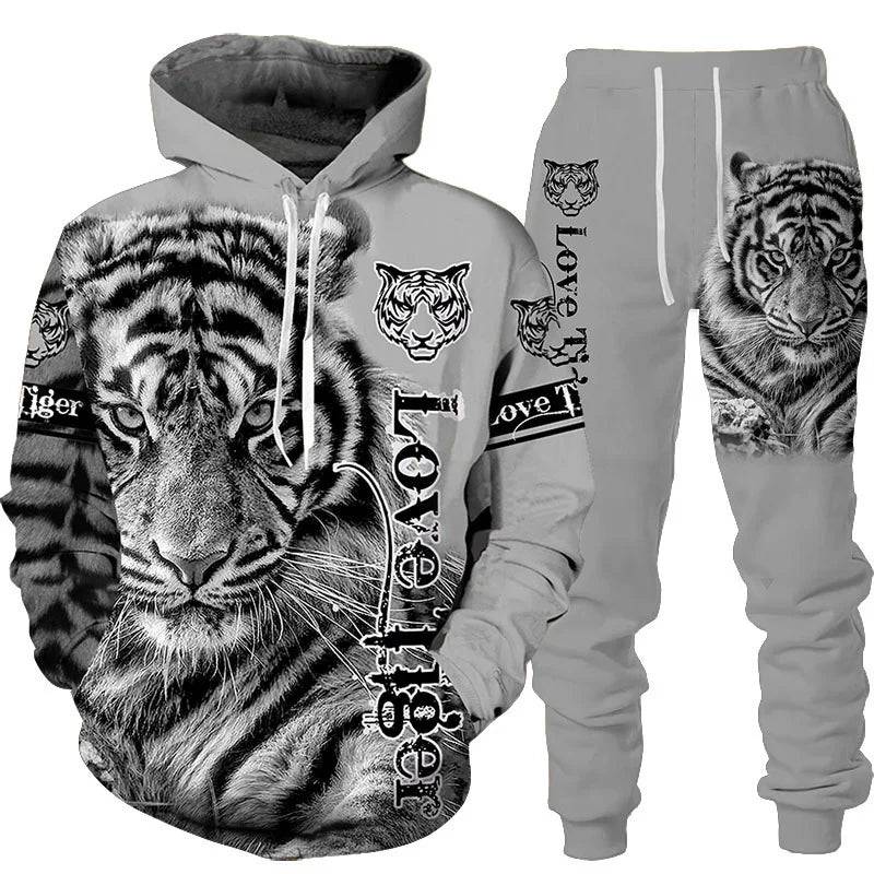 New Animal 3D Tiger Printed Hoodie + Pants Suit Cool Men/Women 2 Pcs Sportwear Tracksuit Set Autumn And Winter Men's Clothing