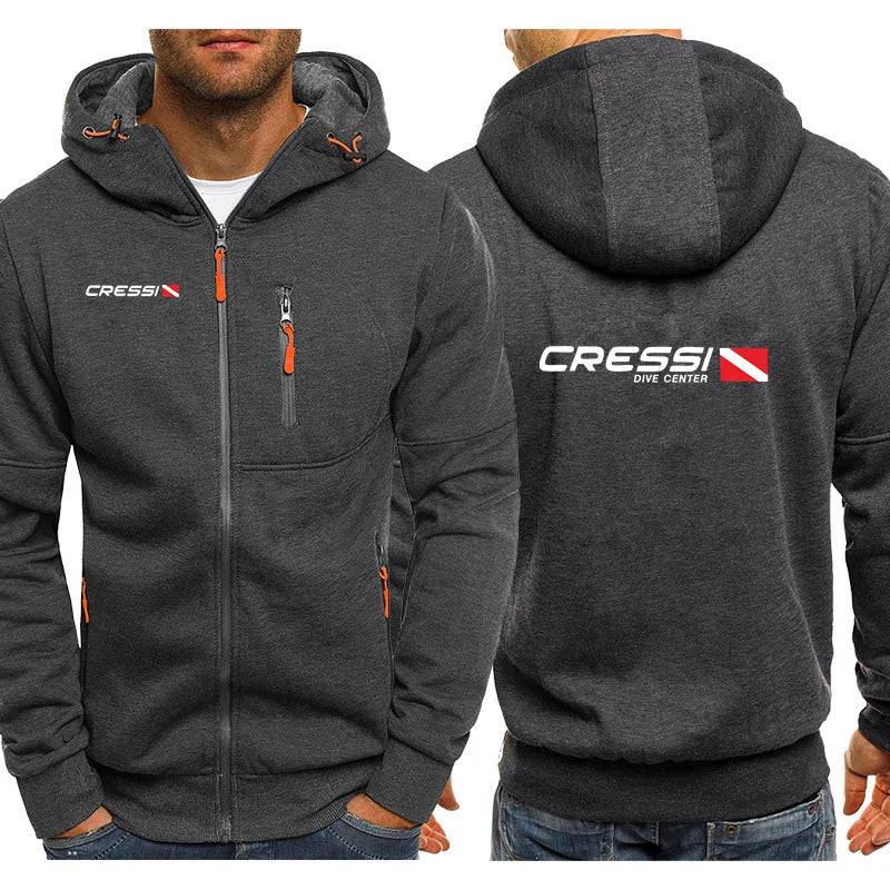 Scuba Dive Cressi 2024 Spring Men's Hooded Coats Casual Zipper Sweatshirts Male Tracksuit Fashion Jacket Clothing Outerwear