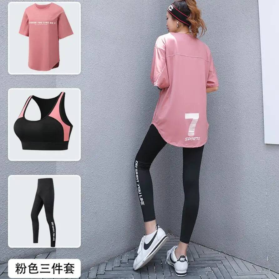 
                  
                    Plus Size Women Yoga Sets Loose T Shirt+Bra+Leggings Fitness Gym Suits Breathable Sports Running Clothing Tracksuit
                  
                