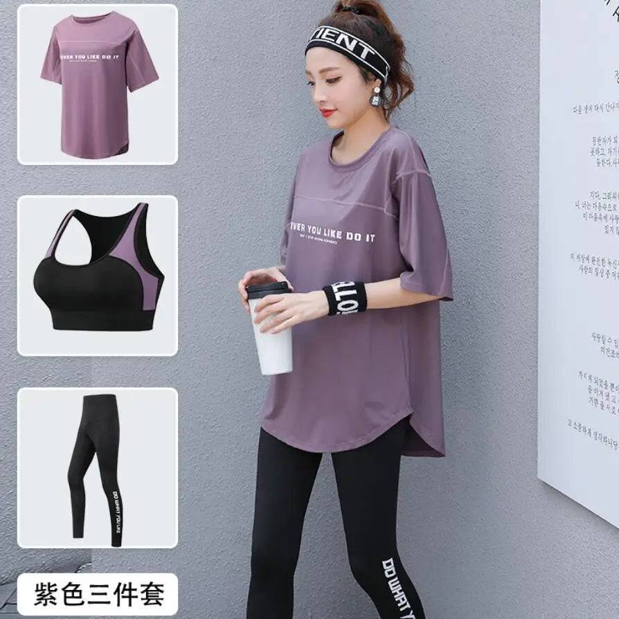 
                  
                    Plus Size Women Yoga Sets Loose T Shirt+Bra+Leggings Fitness Gym Suits Breathable Sports Running Clothing Tracksuit
                  
                