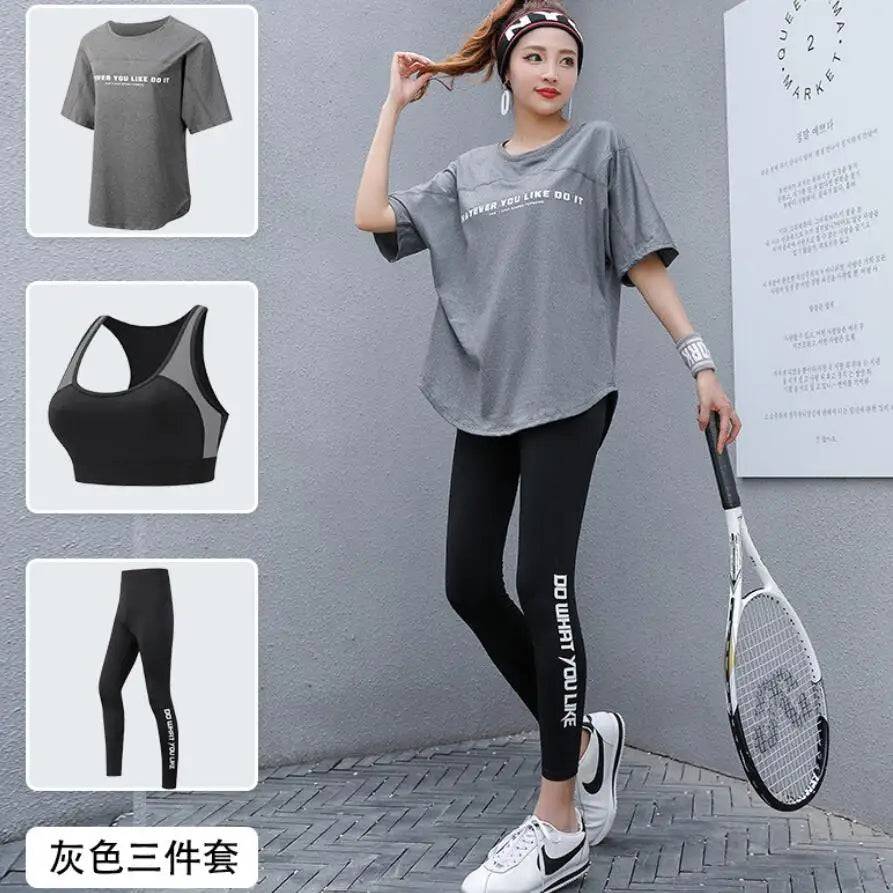 
                  
                    Plus Size Women Yoga Sets Loose T Shirt+Bra+Leggings Fitness Gym Suits Breathable Sports Running Clothing Tracksuit
                  
                