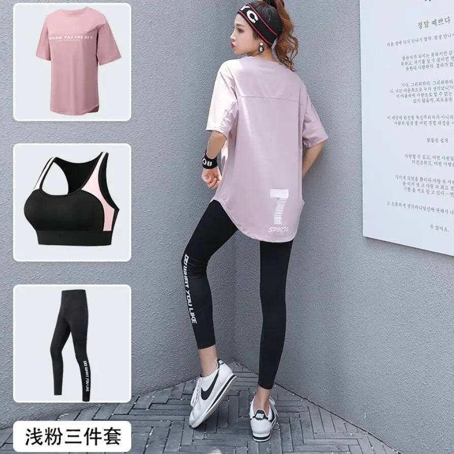 
                  
                    Plus Size Women Yoga Sets Loose T Shirt+Bra+Leggings Fitness Gym Suits Breathable Sports Running Clothing Tracksuit
                  
                