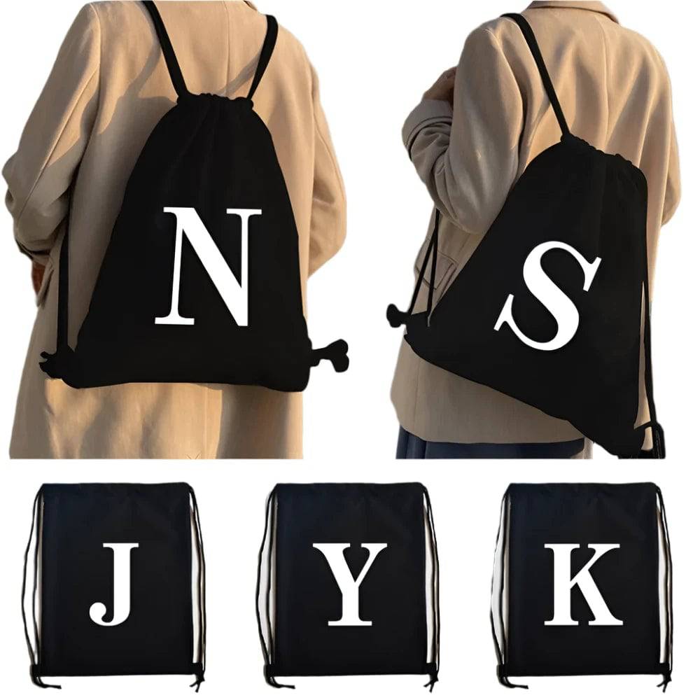 Drawstring Bag Backpack Tote Bag String Lightweight Outdoor Sport Bag for Travel Sundries Bag White Letter Fitness Sports Bag