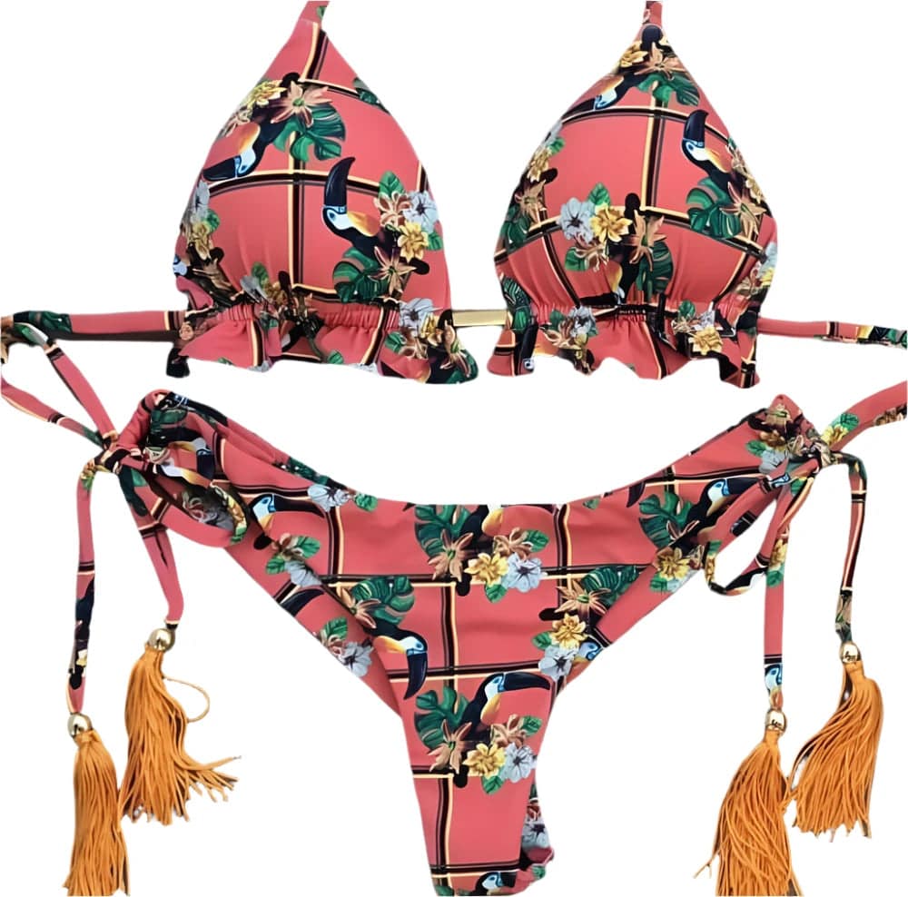 2020 Women Sexy Bikini Set Up Floral Print Bandage Swimsuit High Waist Thong Brazilian Biquini swimwear Summer Beach Wear