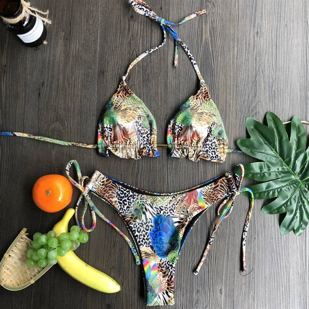 
                  
                    2020 Women Sexy Bikini Set Up Floral Print Bandage Swimsuit High Waist Thong Brazilian Biquini swimwear Summer Beach Wear
                  
                