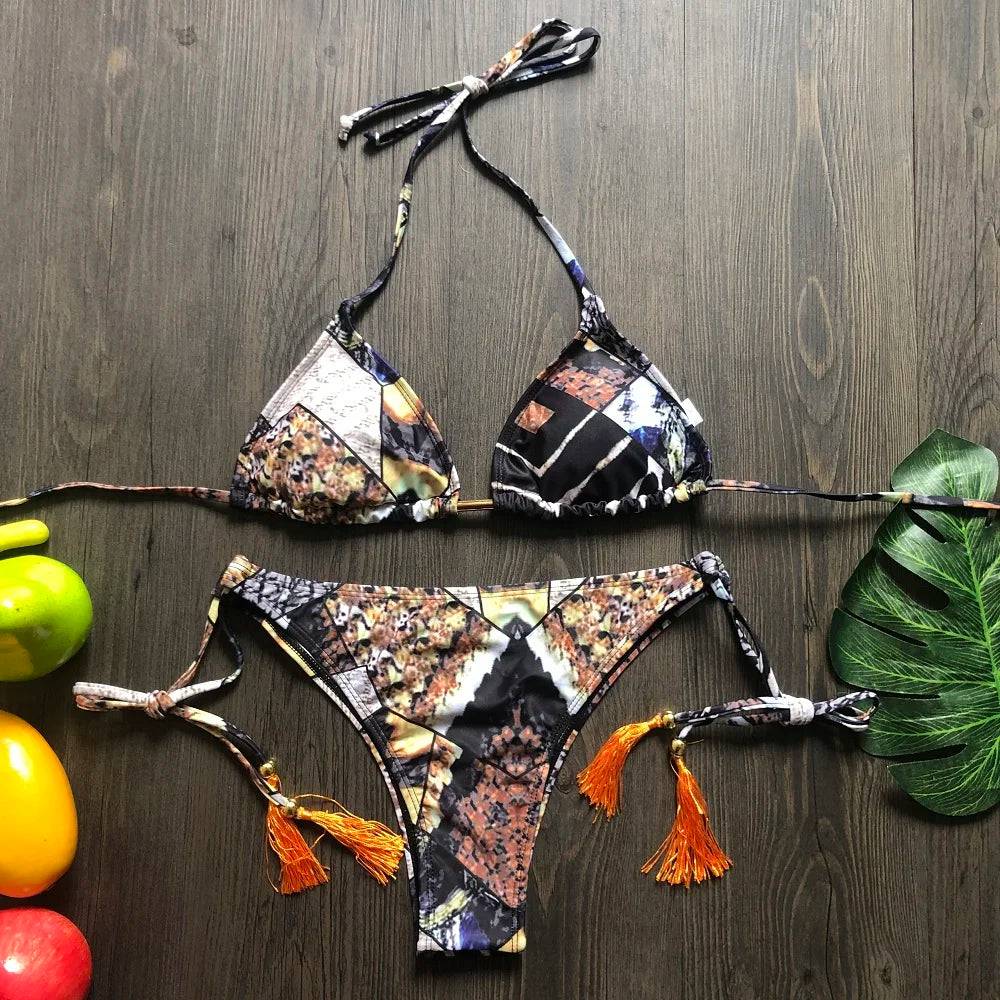 
                  
                    2020 Women Sexy Bikini Set Up Floral Print Bandage Swimsuit High Waist Thong Brazilian Biquini swimwear Summer Beach Wear
                  
                