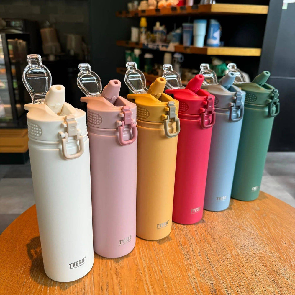 Stainless Steel Thermos Bottle with Straw, Thermal Cup, Car Insulated Flask, Water Tumbler for Outdoor Sports, 530ml, 750ml, 1Pc