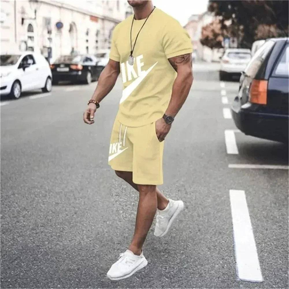 
                  
                    2024 Summer Men's Gym Fast Dry Jogging tracksuit High quality fashion short sleeve T-shirt and shorts 2 piece set
                  
                