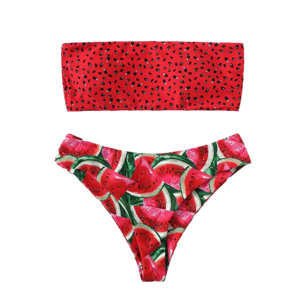 Sexy Watermelon Bandeau Bikini Swimwear Women Bikini High Waist Swimsuit Swimming Bathing Suit Biquini Maillot De Bain Femme