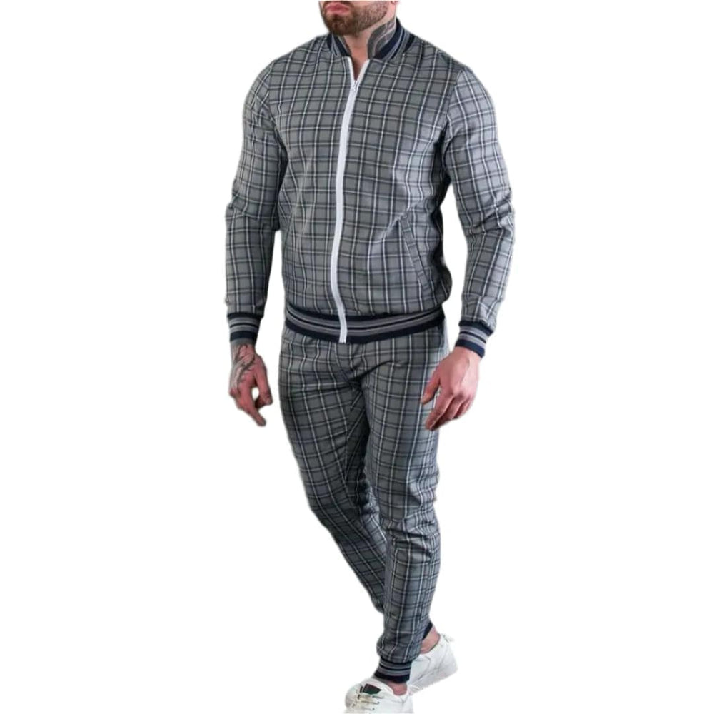 New Gentleman Plaid Men's Tracksuit Sets Casual Zipper Jacket Coat Sports Suit High Quality 3D Print Fashion 2-Piece Men Clothes