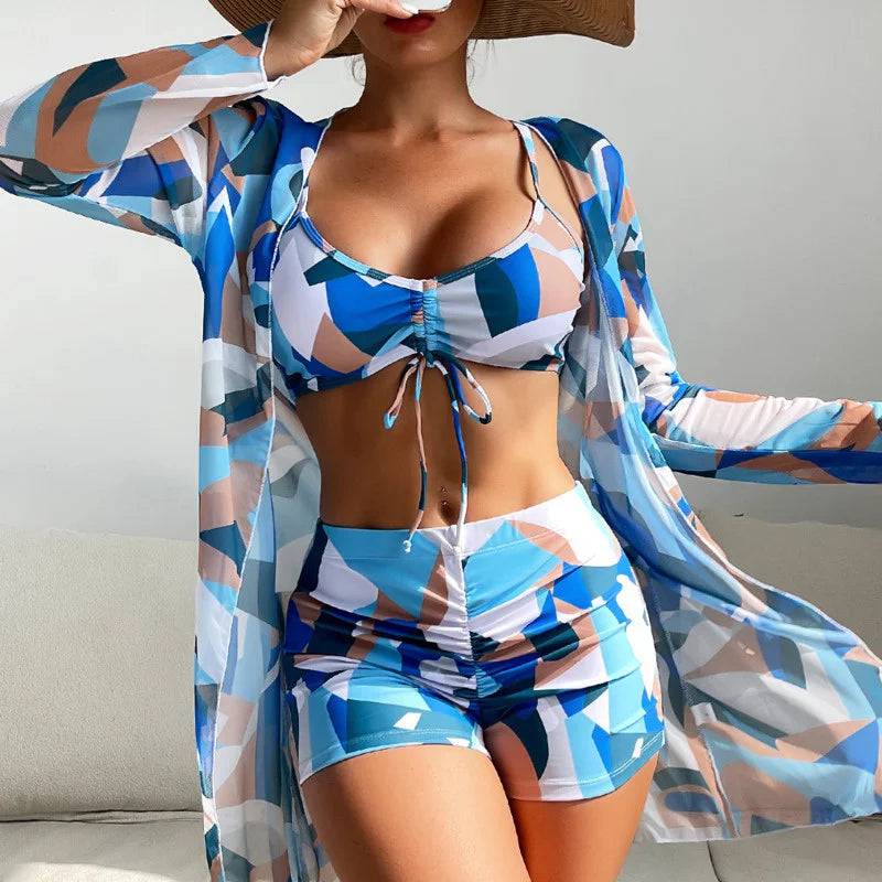 
                  
                    Summer Print Swimsuits Tankini Sets Female Swimwear Push Up For Beach Wear Three-Piece Bathing Suits Pool Women's Swimming Suit
                  
                