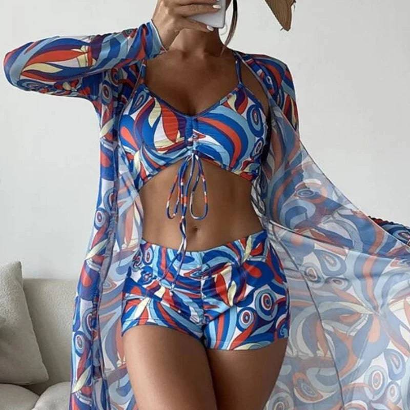 
                  
                    Summer Print Swimsuits Tankini Sets Female Swimwear Push Up For Beach Wear Three-Piece Bathing Suits Pool Women's Swimming Suit
                  
                