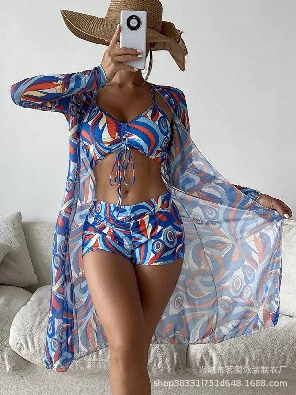 
                  
                    Summer Print Swimsuits Tankini Sets Female Swimwear Push Up For Beach Wear Three-Piece Bathing Suits Pool Women's Swimming Suit
                  
                