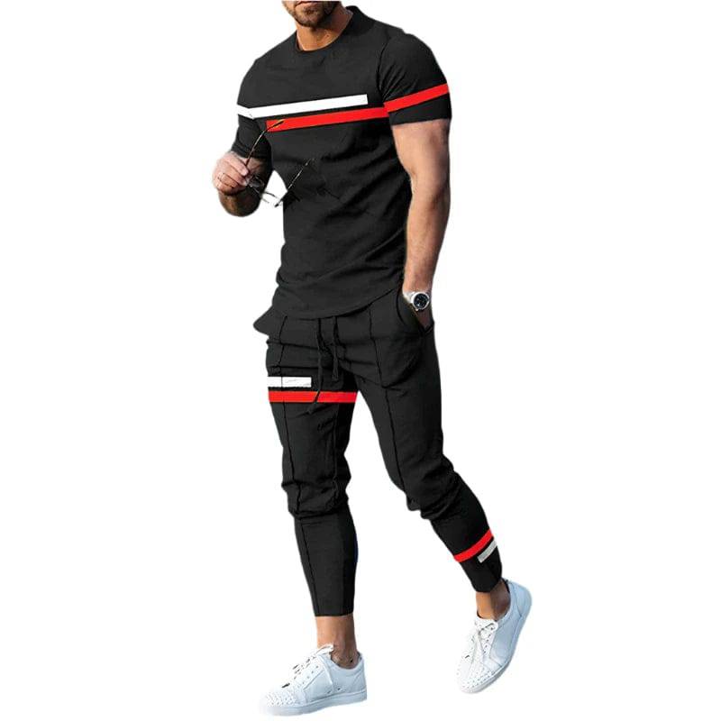 Men's T-shirt Pants Tracksuit Stripe 3D Print T Shirts Trousers Sets 2 Pieces Fashion Streetwear Male Oversized Suits Sportswear