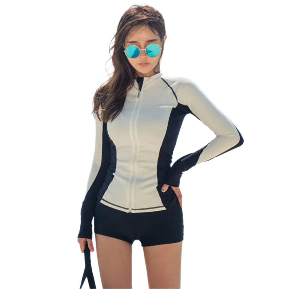 Summer Rash Guard Women Patchwork Swimwear Push Up Swimsuit Three Pieces Surfing Suit With Bra White Bathing Suit Shorts