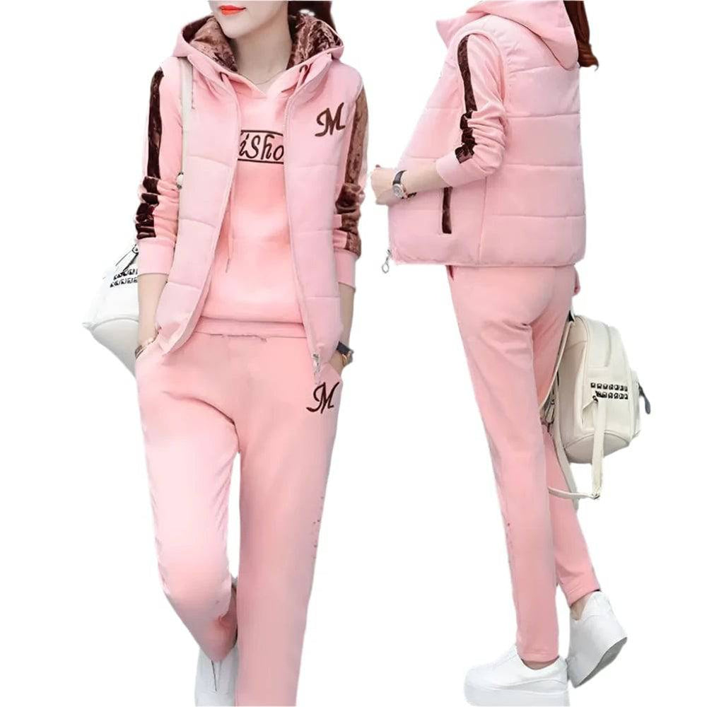 3Pcs/Set Simple Waistcoat Hoodie Pants Patchwork Color Women Tracksuit Multi Pockets Cold Resistant