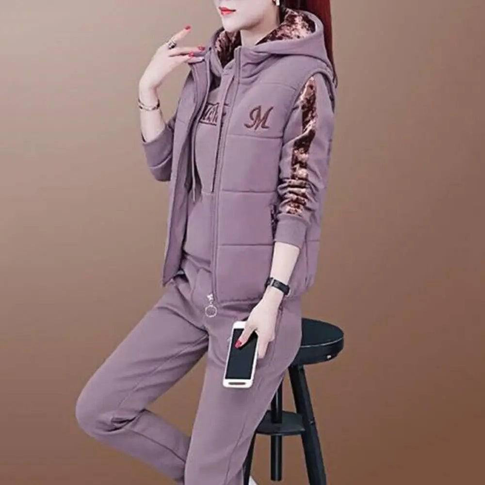 
                  
                    3Pcs/Set Simple Waistcoat Hoodie Pants Patchwork Color Women Tracksuit Multi Pockets Cold Resistant
                  
                