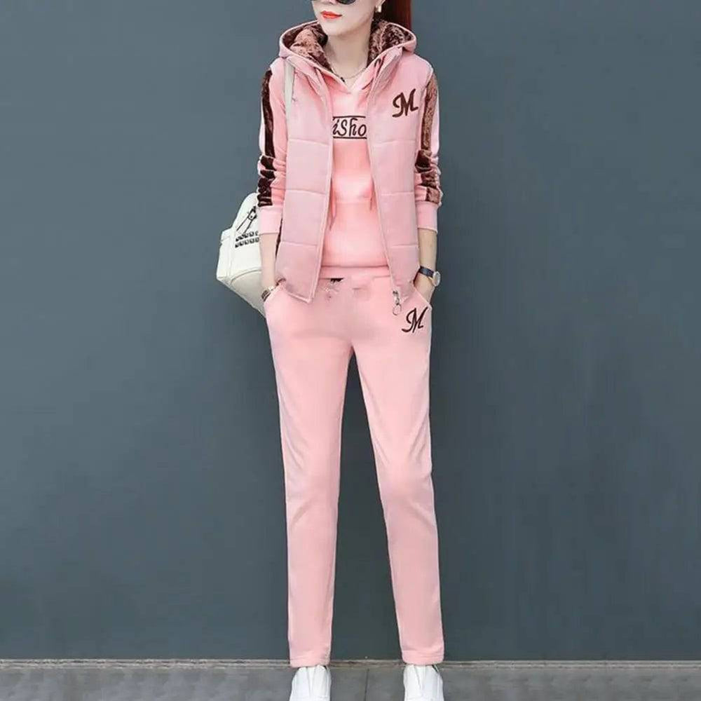 
                  
                    3Pcs/Set Simple Waistcoat Hoodie Pants Patchwork Color Women Tracksuit Multi Pockets Cold Resistant
                  
                