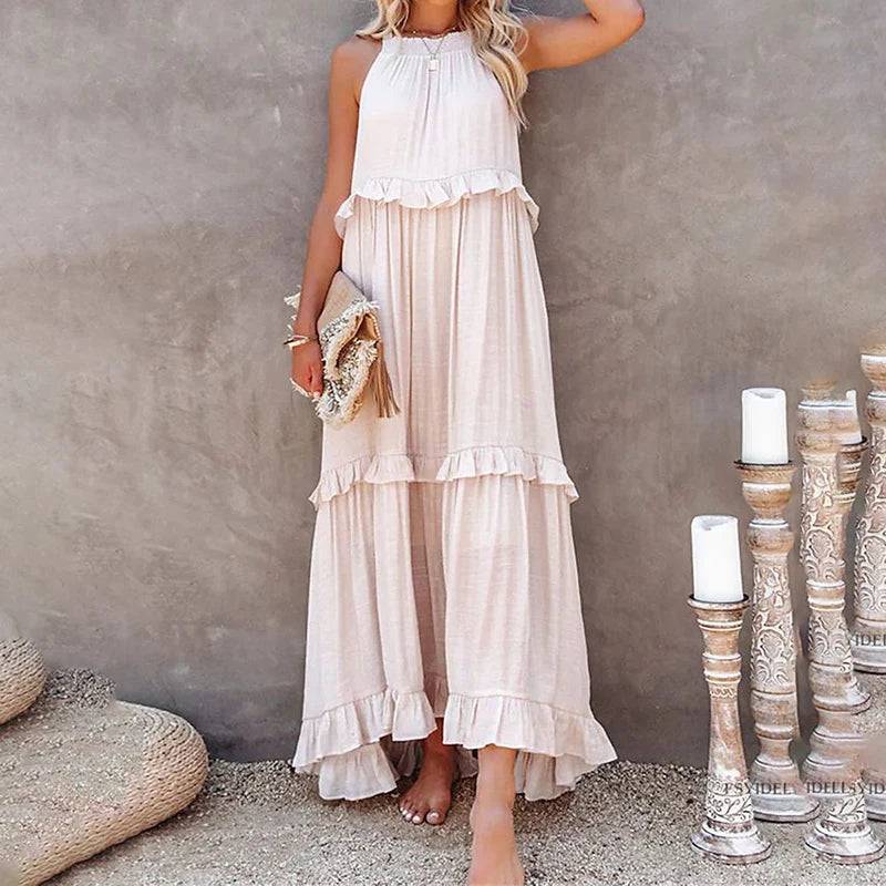 
                  
                    Women Casual Solid Ruffles Long Dress Summer Elegant Sleeveless Sundress Elegant Harajuku Maxi Dress Beach Party Evening Vestido
                  
                