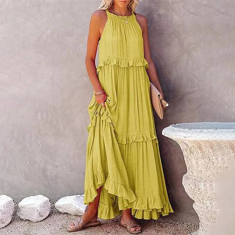 
                  
                    Women Casual Solid Ruffles Long Dress Summer Elegant Sleeveless Sundress Elegant Harajuku Maxi Dress Beach Party Evening Vestido
                  
                