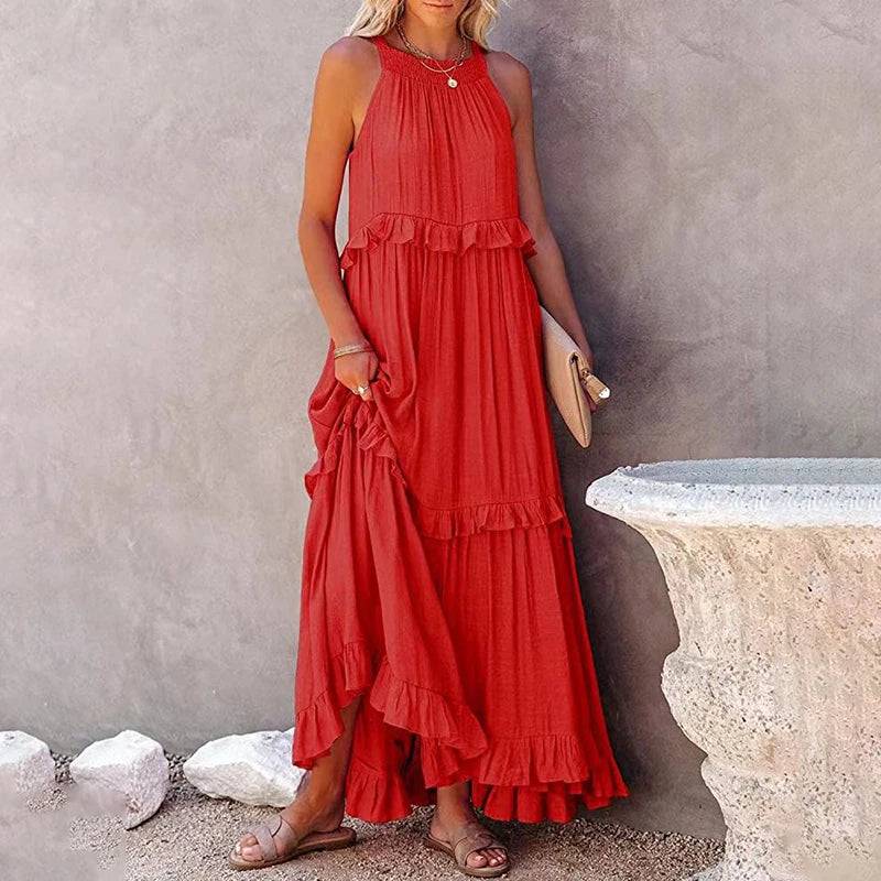 
                  
                    Women Casual Solid Ruffles Long Dress Summer Elegant Sleeveless Sundress Elegant Harajuku Maxi Dress Beach Party Evening Vestido
                  
                